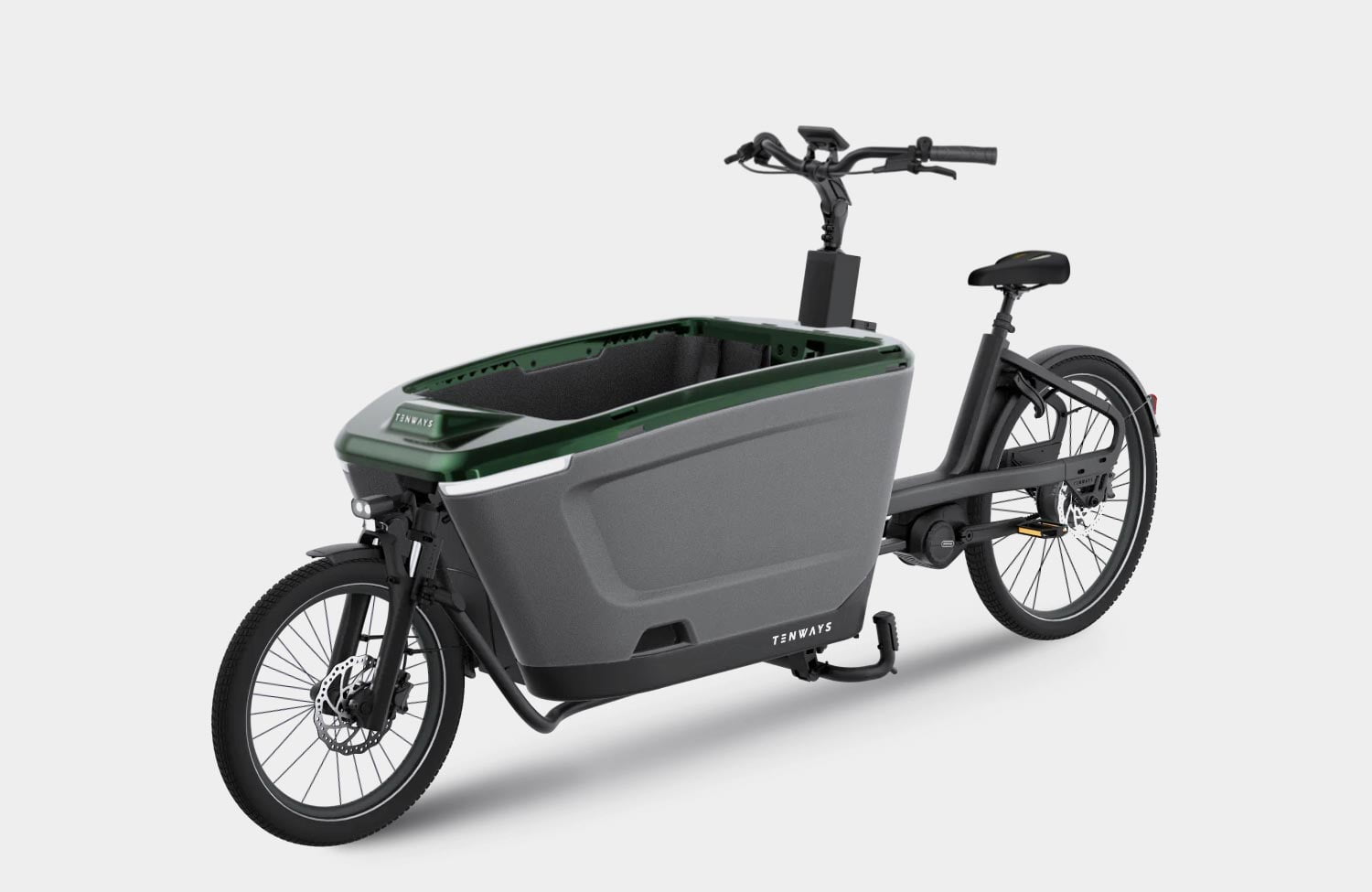 Familien-Lastenrad mit Top-Ausstattung zum fairen Preis: Das Tenways Cargo One im ersten Test 11 Tenways Cargo One Test Review Long John Lastenrad Abdeckung Gruen